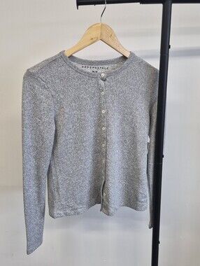 Aeropostale Women's Heather Gray Button-Up Crew Cardigan